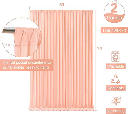 Peach Backdrop Curtain for Parties Baby Shower Wrinkle Free Peach Photo Curtains Backdrop Drapes Fabric Decoration for Wedding Birthday Party 5ft x 7ft,2 Panels