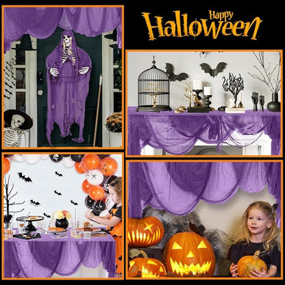 400" x 85" Halloween Creepy Cloth Decoration,Large Purple Spooky Fabric Cloth Scary Gauze Cheesecloth for Haunted House Halloween Party Yard Wall Indoor Outdoor Decor