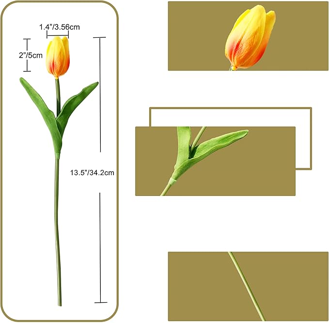ONLY ART Artificial Sunset Tulips 20 Pcs – 13.5 Inch PU Faux Flowers with Bendable Stems for Home Décor, Wedding Centerpieces, DIY Floral Arrangements, Table Decorations