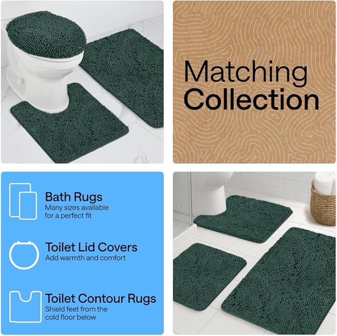 GORILLA GRIP Bathroom Rug Sets, Soft Chenille 2 Piece Area Rugs Set, Toilet Base Mat and 30x20 Carpet, Absorbent Microfiber Washable Mats Dry Quickly, Home Décor and Bath Room Accessories, Hunter