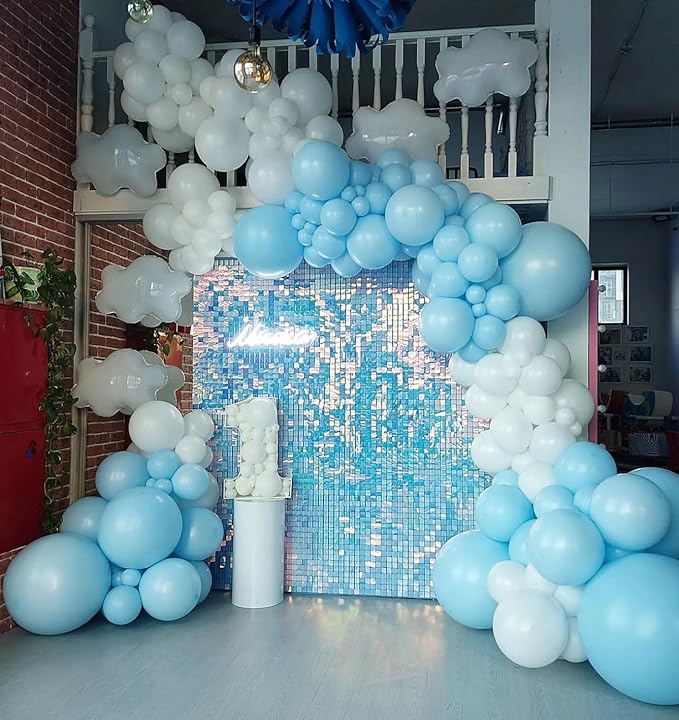 Shimmer Wall Backdrop Blue Iridescent Square Sequin Wall Panel Backdrop Decor for Wedding, Anniversary, Birthday, Party, 24 Panels