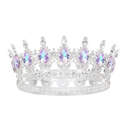 Queen Crown Rhinestone Wedding Crowns and Tiaras for Women Costume Party Hair Accessories Princess Birthday Crown Crystal Bridal Crown (Silver & Violet Crown)