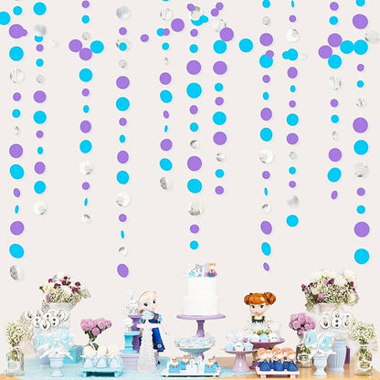 46 Ft Frozen Party Decorations Purple Blue Silver Polka Dots Garlands Hanging Paper Circle Dots Streamer for Frozen Birthday Winter Wonderland Christmas Holiday Wedding Baby Shower Party Supplies