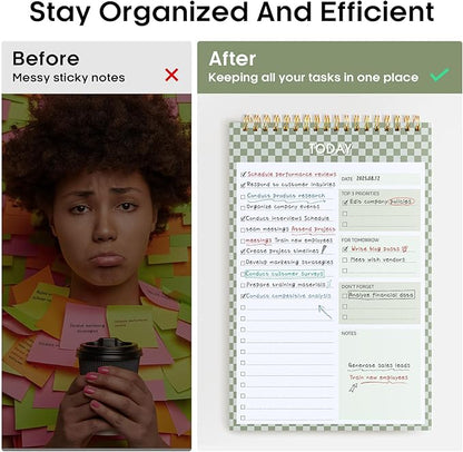 Taja To Do List Notepad - To Do List Notebook for Work with 52 Sheets, 9.8" x 6.5", Undated Daily Planner Perfect for Daily Tasks and Goal Setting, Notepad Suitable for Office, Home & School - Mint Checkered