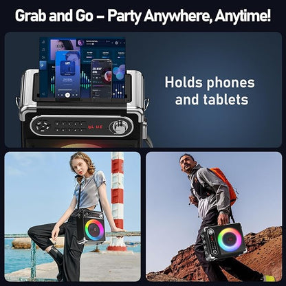 Karaoke Machine with 2 Wireless Microphones,【Upgraded 6.5"Woofer & 2"Tweeter】Portable Bluetooth 5.3 Karaoke Speaker, PA System with Bass/Treble/Echo Adjustment, Supports USB/AUX/TF/TWS for Home Party