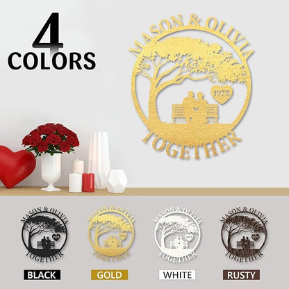 Personalized Anniversary Wedding Gifts for Couples, Custom Metal Sign with Couples Name and Date, Last Name Sign, Metal Art Wall Decor, Home Decor, Engagement Bridal Shower Gifts Color07