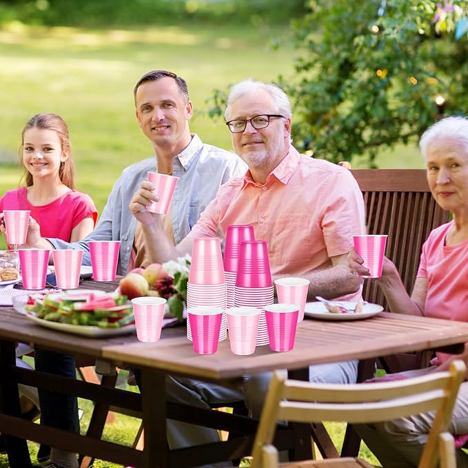 100 Pcs Pink Plastic Cups 12 oz, Bulk Light Pink and Hot Pink Disposable Party Graduation Cups for Graduation Picnic Wedding Bridal Birthday Christmas Theme Party Supplies Decorations