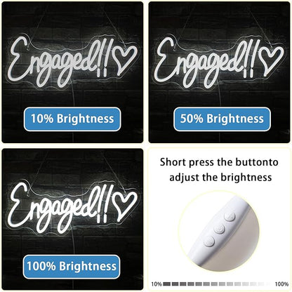 NOSUN Engaged Neon Sign White Neon Signs for Wall Decor with Dimmable Wedding Bridal Shower Neon Light Up Signs Led Sign for Shop Birthday Wedding Engagement Decor LED Neon Sign LED Light Sign