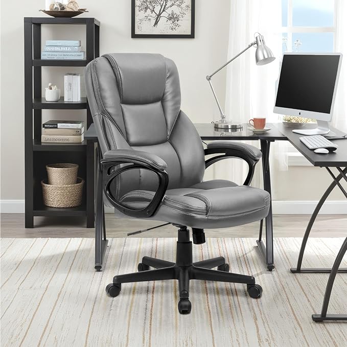 Furmax Office Executive Chair High Back Adjustable Managerial Home Desk Chair, Swivel Computer PU Leather Chair with Lumbar Support (2, Gray)