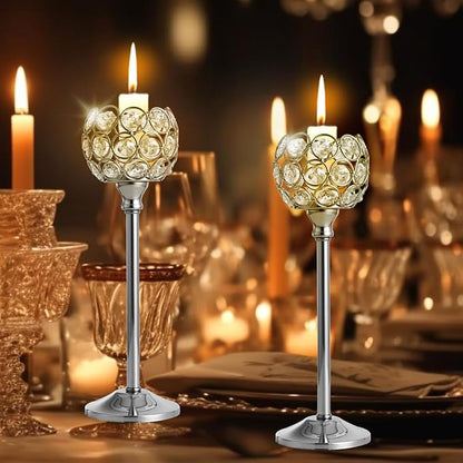Crystal Candle Holders Set of 3 for Wedding Centerpieces Gold Or Silver Candle Holders Bulk Decorative Tealight Candle Holder for Wedding, Party,Table Centerpieces Decoration (Silver, 4Sets(12 Pcs))