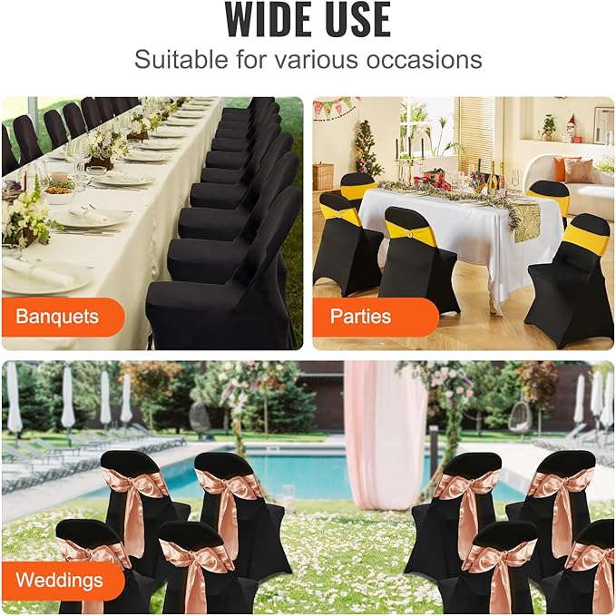 VEVOR Stretch Spandex Folding Chair Covers, Universal Fitted Chair Cover, Removable Washable Protective Slipcovers, for Wedding, Holiday, Banquet, Party, Celebration, Dining (50PCS Black)