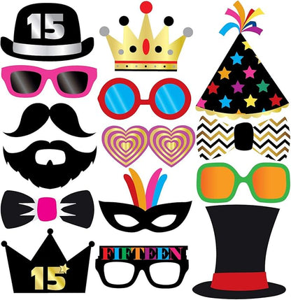 15th Birthday Photo Booth Party Props - 40 Pieces - Funny Kids Birthday Party Supplies, Decorations and Favors
