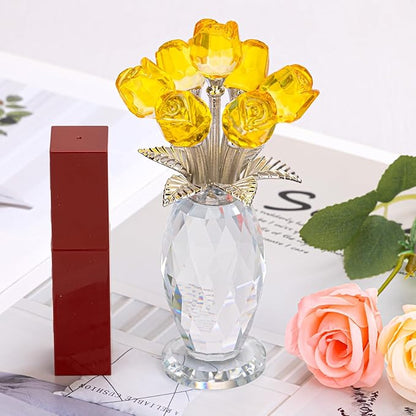 Glass Rose Flowers, Crystal Glass Figurines Rose Decorations for Home Gifts for Mom Wife Grandma, Crystal Flowers Collectible Ornament Mother's Day Thanksgiving Anniversary Birthday Gifts(Yellow Rose)