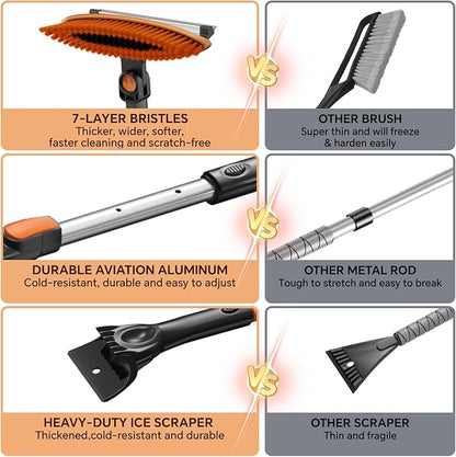 4-In-1 Snow Brush and Ice Scrapers for Car Windshield 55'' Extendable Snow Shovel Snow Broom Kit with Squeegee, Foam Grip 180°Pivoting Thicken Brush Head Portable Snow Scraper for Car, Trucks, SUV