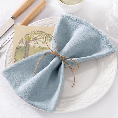 12 Pack Gray- Blue Cotton Linen Napkins with Fringe Christmas Cloth Napkins Set of 12 Boho Handmade Holiday Napkins Bulk for Wedding Baby Shower Xmas Dinner Table Parties, 17 x 17 Inches