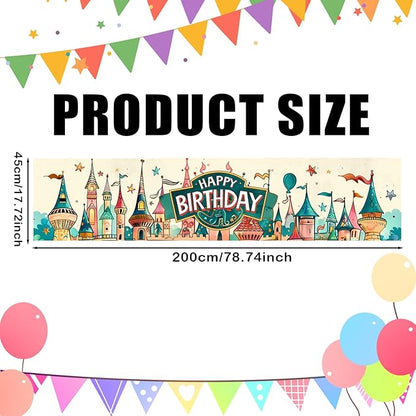 Nuxovilar Happy Birthday Banner Decorations 17.72x78.74 Inch Castle Theme - Polyester for Indoor Outdoor Birthday Party Decor