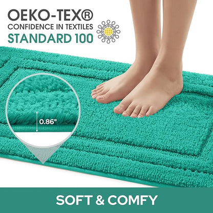 HOMEIDEAS Bathroom Rugs Sets 3 Piece, Super Soft and Absorbent Non Slip Microfiber Toilet Bath Mat with U-Shaped (Teal)