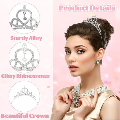 4 Pcs Princess Crown Tiara, Silver Crystal Rhinestone Headband, Sparkly Princess Crowns with Pearl Accents for Women, Wedding Birthday Halloween Party Christmas Gifts