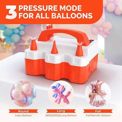 ETENWOLF P600 Electric Balloon Pump for All Balloons with 3 Nozzles 110V 600W Balloon Blower for Party Metalic Latex 260q Foil Balloons, Balloon Inflator for Birthday Decorations
