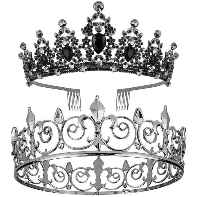 AOPRIE King & Queen Artemis Tiara and Crown for Women Men Crystal Hair Accessories for Wedding Prom Bridal Birthday Party Halloween Costume Christmas Gifts Black Princess Tiara for Girls Boys
