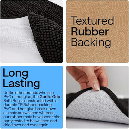 GORILLA GRIP Bathroom Rug Sets, Soft Chenille 2 Piece Area Rugs Set, Toilet Base Mat and 30x20 Carpet, Absorbent Microfiber Washable Mats Dry Quickly, Home Décor and Bath Room Accessories, Black