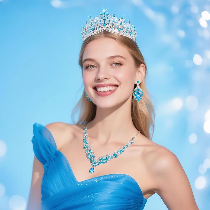 Kamirola Tiaras and Crowns for Women,Tiaras Earrings Necklace, Crystal Bridal Jewelry Set, Costume Party Halloween Prom Pageant Jewelry for Women TR80