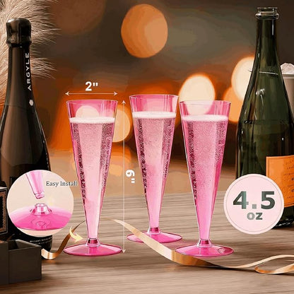 40 Pack Pink Plastic Champagne Flutes Disposable Champagne Glasses, 4.5 Oz Clear Mimosa Glasses Bulk Cocktail Toasting Cups for Party Supplies Wedding Bride Bar, Copas De Plastico Para Brindis