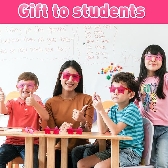 10/20/30/40 Pack Star Sunglasses Rimless Transparent Pentagram Shaped Sunglasses Bulk Party Favor Glasses for Women (40, Pink, Hot pink)