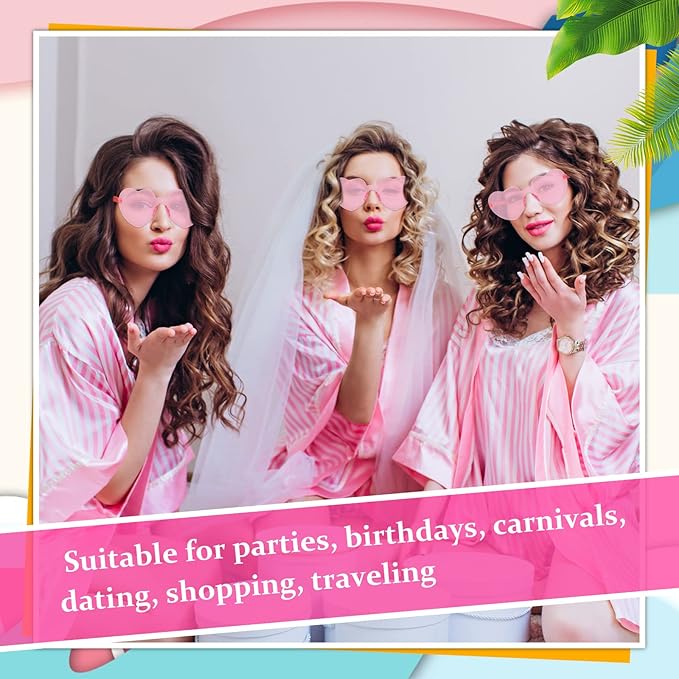 Flutesan 60 Pairs Heart Sunglasses Pink Heart Shaped Rimless Sunglasses Transparent Frameless Glasses Candy Color for Party Favor Cosplay