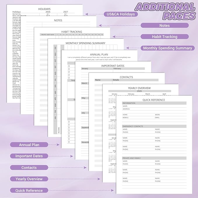 Daily Planner 2026 (8.5" x 11") - Weekly & Monthly Planner (Jan. 2026 - Dec. 2026), Column View Calendar Organizers, Hardcover Agenda Book with Tabs for Office & School, Purple