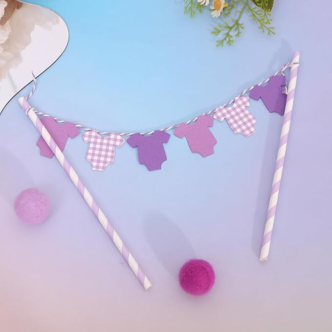 Purple Baby Shower Cake Topper - Purple Bodysuit Gingham Cake Topper,Gender Reveal Decor,Baby Shower Cake Decorations,Gingham Onesie Party Decorations (purple)