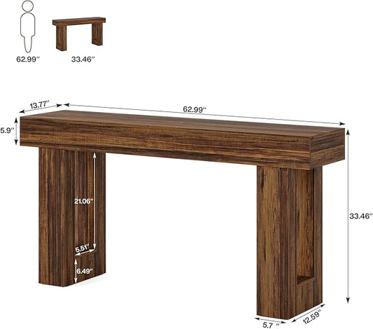 Tribesigns 63-Inch Long Console Table, MDF Wood Grain Rectangular Sofa Table Behind The Couch, Farmhouse Entryway Table for Entrance, Hallway, Living Room (Rustic Brown)