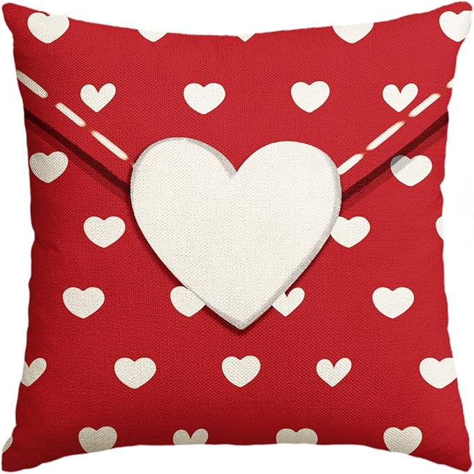 AVOIN colorlife Valentine's Day Envelope Throw Pillow Cover, 18 x 18 Inch Red Heart Red Anniversary Wedding Cushion Case Decoration for Sofa Couch