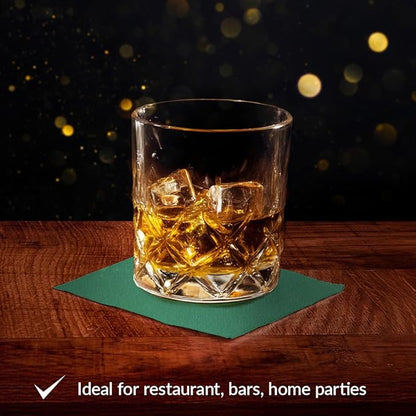 PAW - 100-Pack Disposable Linen-Feel Cocktail Napkins 4" x 4", Dark Green Premium Paper Desert Napkins for Parties, Events, Elegant Cloth-Like Beverage Napkins For Bars, Restaurants, Catereres