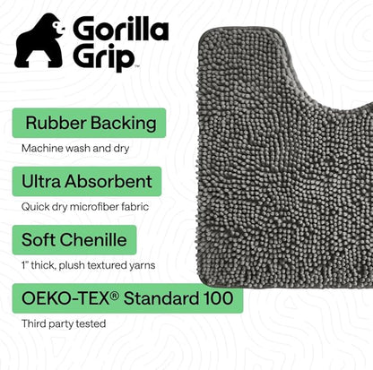 GORILLA GRIP Bathroom Rug Sets, Soft Chenille 2 Piece Area Rugs Set, Toilet Base Mat and 30x20 Carpet, Absorbent Microfiber Washable Mats Dry Quickly, Home Décor and Bath Room Accessories, Charcoal
