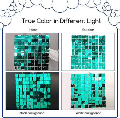 COKAOBE Emerald Green Shimmer Wall Backdrop, 24PCS Square Sequin Shimmer Backdrop Panel, Photo Backdrops for Birthday, Anniversary, Wedding, Graduation & Bachelorette Party Decoration