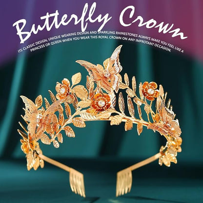 JONKY Greek Goddess Crown Gold Butterfly Headpiece Bridal Headband for Women
