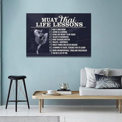 Muay Thai Wall Art Muay Thai Pictures Wall Decor Life Lessons Canvas Prints Boxing Decorations Painting Framed Artwork Office Home Decor For Bathroom Bedroom Dining Living Room 24"x16"