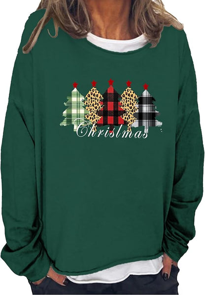 LOAIHA Merry Christmas Sweatshirt Crewneck Snowman Graphic Shirts Christmas Tree Sweater Long Sleeve Xmas Hoodie Pullover