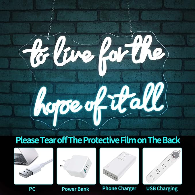 Neon Signs for Wall Decor, JGHTURIE To Live for the Hope of It All Neon Sign for Room Home Party Office Beer Bar Led Signs for Man Cave Light Up Sign USB Powered