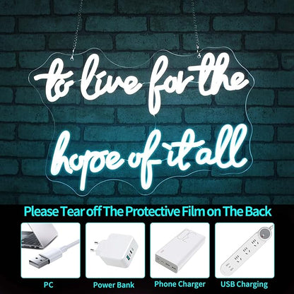 Neon Signs for Wall Decor, JGHTURIE To Live for the Hope of It All Neon Sign for Room Home Party Office Beer Bar Led Signs for Man Cave Light Up Sign USB Powered