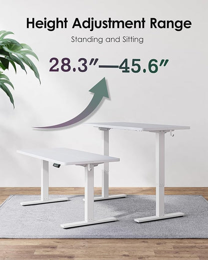 TIQLAB Standing Desk 63 x 24 inch, Electric Height Adjustable with Splice Board, Sit Stand Desk, for Home Office, White