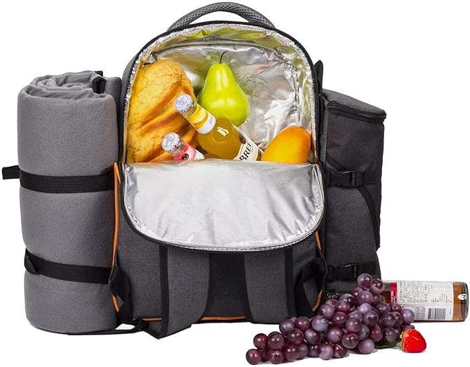 Hap Tim Picnic Basket Backpack for 4 Person with Insulated Cooler Compartment, Wine Holder, Fleece Blanket, Cutlery Set, Engagement Gifts for Couples, Bridal Shower Gift, Wedding Gifts(36021)