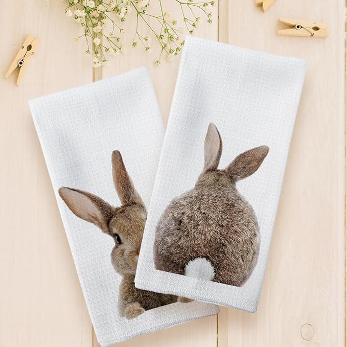 Funny Bunny Kitchen Towels Set of 2, Easter Hand Towels, Easter Dish Towels Dishcloths Tea Towels for Kitchen, EasterBunny Gifts, BunnyGifts for Women, EasterBunny Decor, 16x24 Inch
