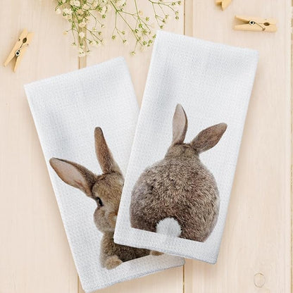 Funny Bunny Kitchen Towels Set of 2, Easter Hand Towels, Easter Dish Towels Dishcloths Tea Towels for Kitchen, EasterBunny Gifts, BunnyGifts for Women, EasterBunny Decor, 16x24 Inch