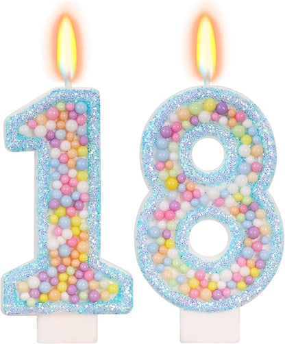 Blue Birthday Candles - Number 18 Candle, Colorful Macaron Candles, 18 Birthday Decorations for Girls Boys, Cake Decorations, Theme Party Supplies (Blue)