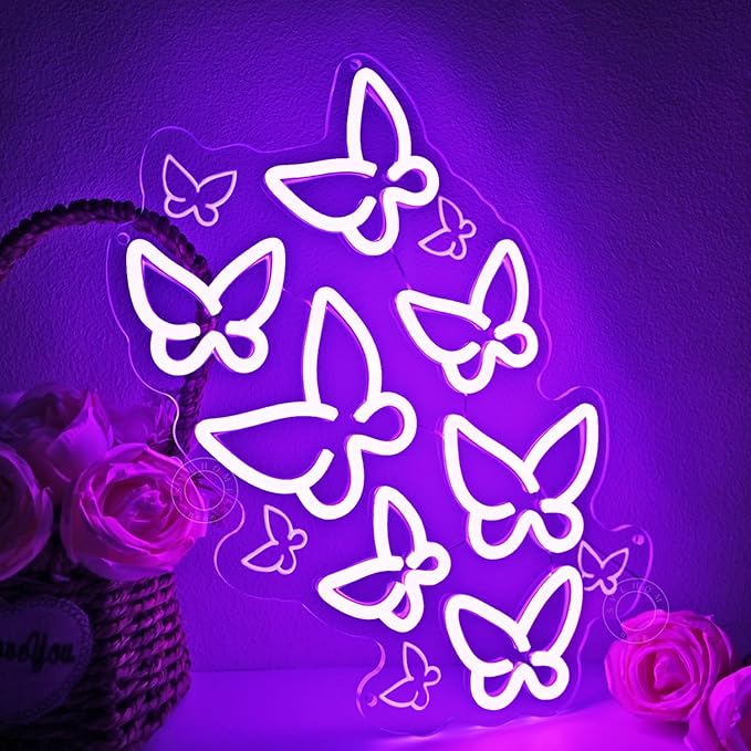 SYLHOME Butterfly Led Neon Light Sign Bedroom Girls Room Kids Room Wall Sign Decor Cute Beauty Salon Birthday Party 15.75" X 10.1" USB