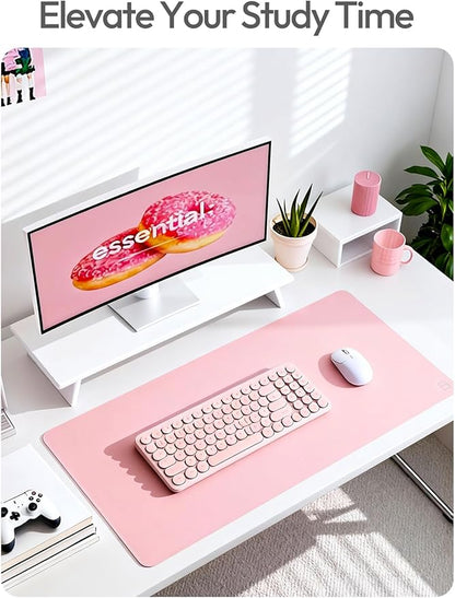 YSAGi Leather Desk Protector, Office Mat, Large Mouse Mat, Non-Slip PU Leather Blotter, Laptop Desk Pad, Waterproof Writing Pad for Office and Home (Light Pink, 35.4" x 17")