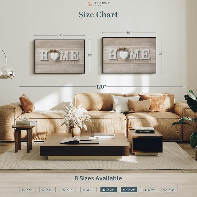 ElephantStock Home Sign Wall Art - Horizontal Floating Framed Canvas - 1-Piece Living Room Wall Decor - Photography Typography Canvas Print - Brown and Beige Decor for Wall - 40" X 27"