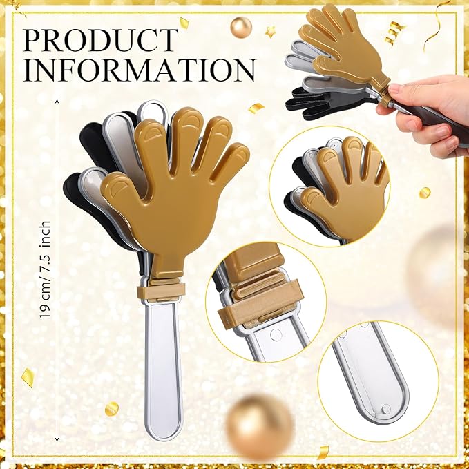 48 Pack Party Noisemakers New Years Eve Party Supplies Include 24 7.5 Inch Large Hand Clappers 24 Blowers Whistle for Aldult Birthday 2025 New Years Eve Favor(Mixed Colors)